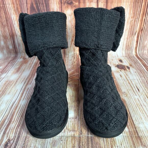 Ugg LATTICE CARDY Size 6 Black Cable Knit Sweater Tall Knee High Boots Shoes - Picture 3 of 9